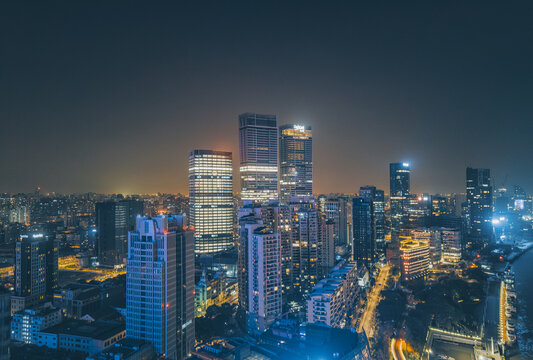 上海虹口区摩天大楼夜景航拍