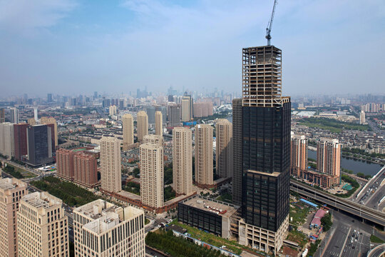 天津六合大厦航拍城市风光