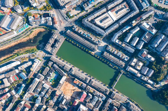 航拍通道县城城市建筑风景