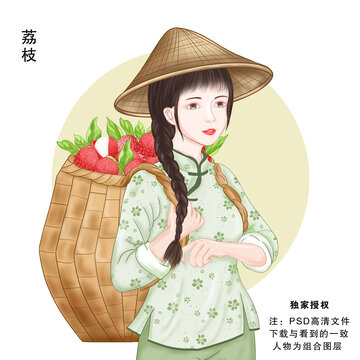 荔枝采摘插画