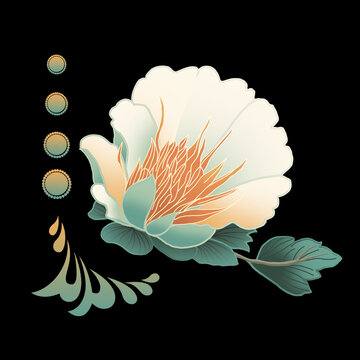 国潮中式元素纹样白花团图案