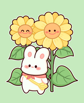 卡通可爱兔子向日葵