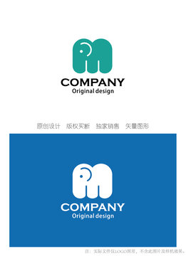 M字母大象logo设计