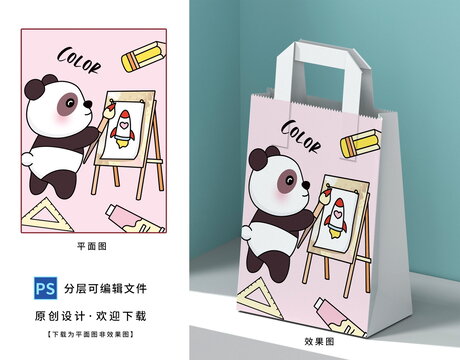 卡通可爱在画画的熊猫壁纸