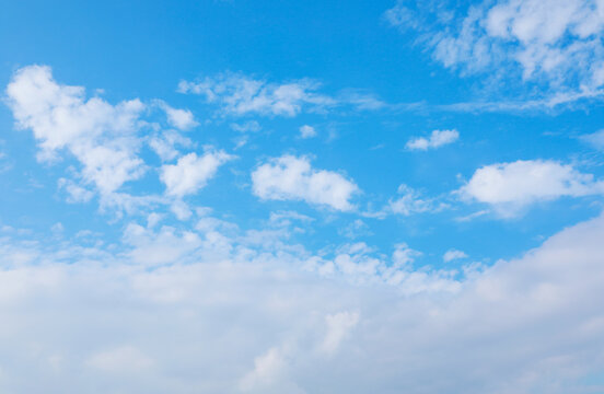 晴朗多云的蓝色天空背景照片
