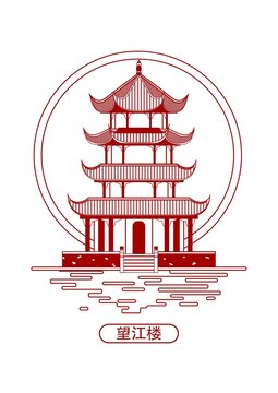 成都城市地标建筑矢量线稿印章