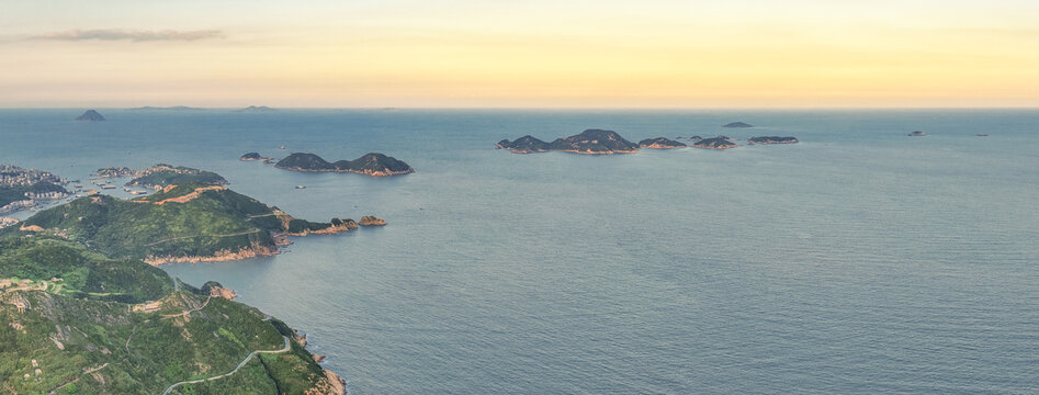 航拍浙江温州石塘半岛海平面