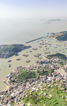 航拍浙江温州石塘半岛渔港