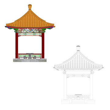 彩绘方亭正立面效果