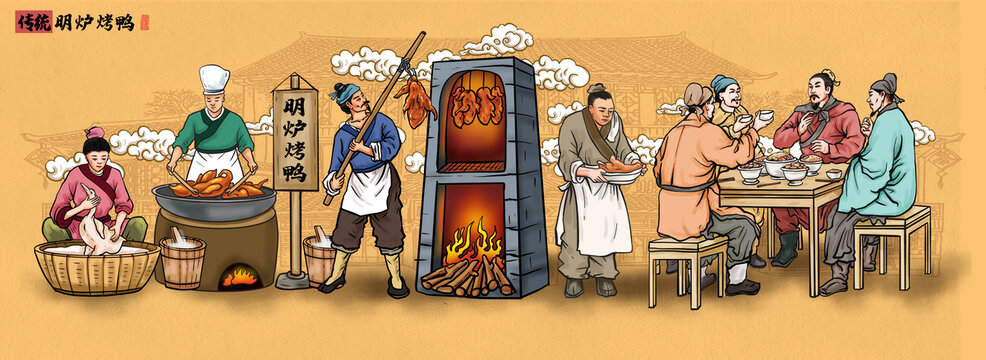 传统明炉烤鸭