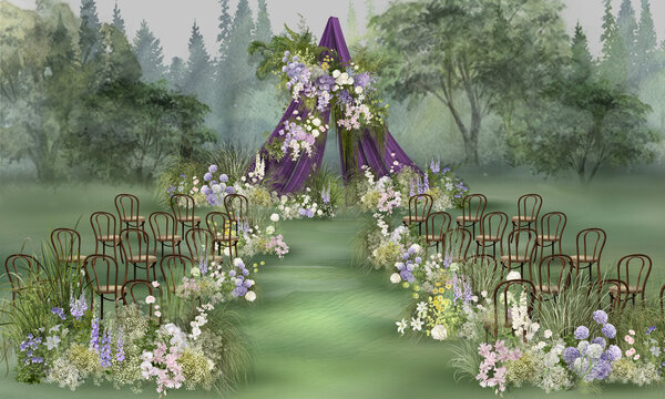 紫绿户外布幔婚礼