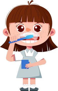 刷牙的小女孩卡通手绘人物