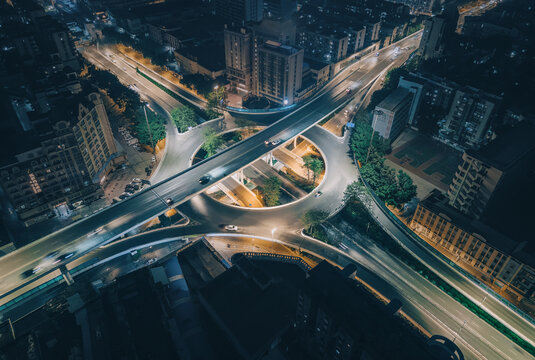 航拍广西柳州飞鹅立交桥夜景