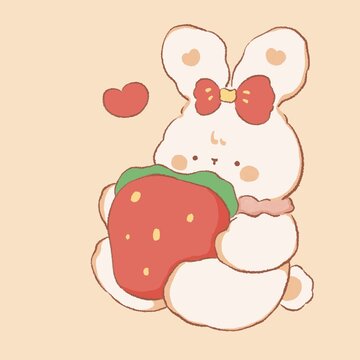可爱兔子形象卡通图案草莓爱心