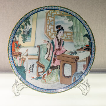 古典女子人物瓷盘