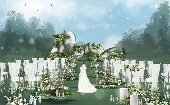 白绿色户外婚礼效果图