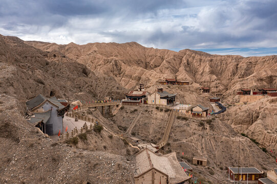 航拍甘肃张掖肃南文殊寺景区