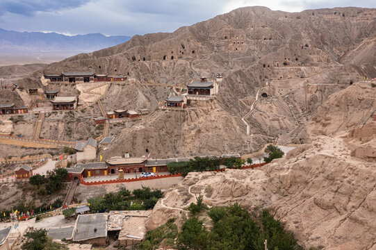 航拍甘肃张掖肃南文殊寺景区