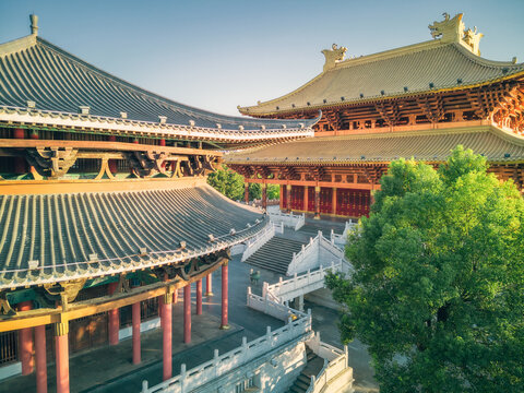 航拍广西柳州文庙传统建筑