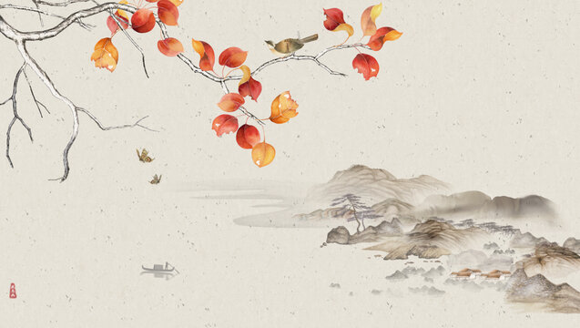 新中式古典花鸟山水图