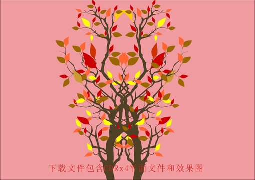 秋天落叶彩色树叶植物盆栽