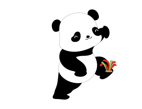 卡通熊猫踢毽子
