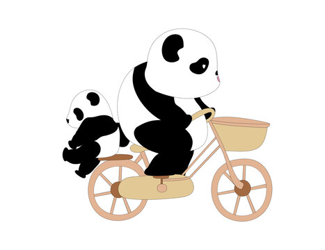 卡通熊猫骑自行车