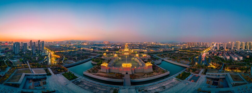 山西大同古城夜景全景航拍