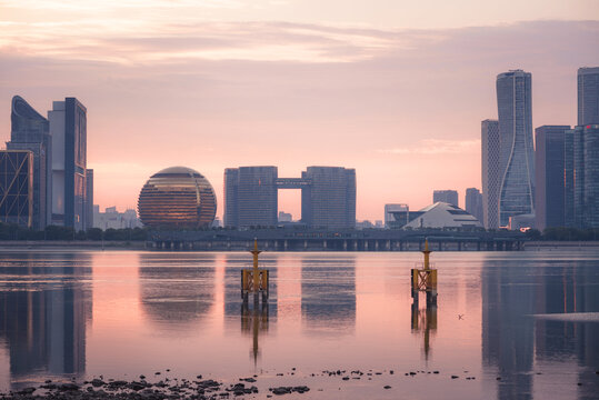 杭州钱江新城日落