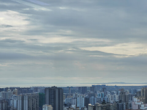 海南海口落日天空城市风景