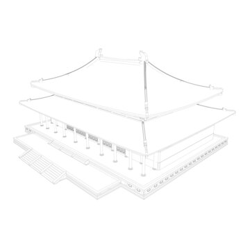 重檐庑殿鸟瞰线稿