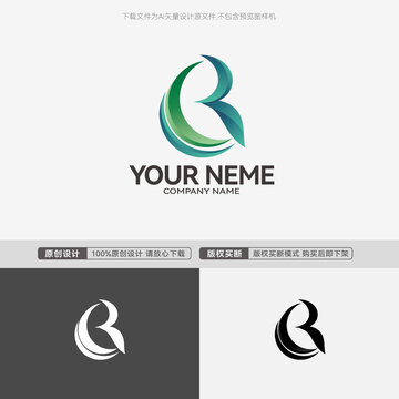 R字母logo绿色健康