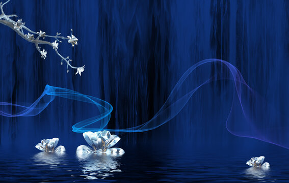 蓝色瀑布银色花