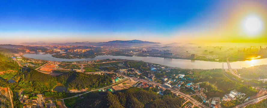 惠州夕阳城市无人机航拍图