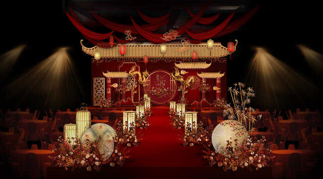 中式舞台婚礼效果图