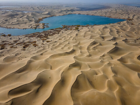 新疆沙漠湖泊水上胡杨林葫芦岛