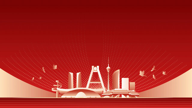成都地标建筑红色周年背景