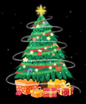 圣诞树插画素材礼物盒袜子权杖