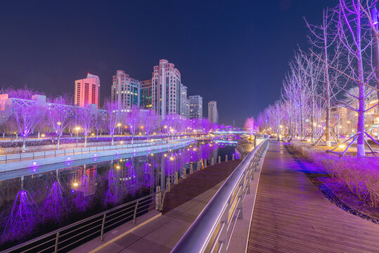 北京亮马河两岸圣诞节灯光秀