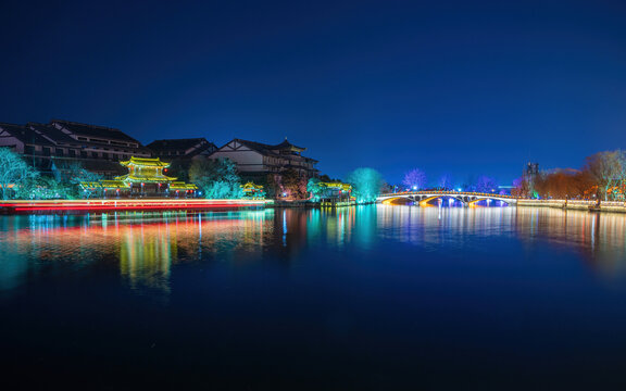 山东枣庄台儿庄古城夜景灯光秀