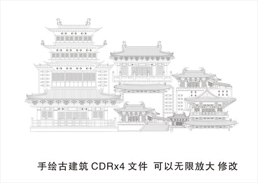 线描古建筑