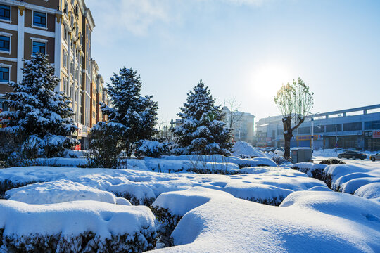 北国风光冰雪世界城市唯美雪景