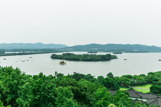 航拍杭州西湖山水风景