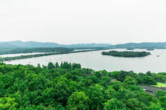 航拍杭州西湖山水风景