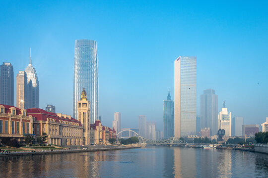 天津海河边城市建筑风光