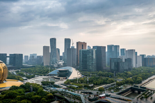 航拍杭州钱江新城CBD风景