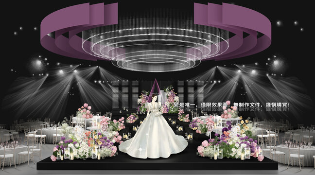 白绿粉紫婚礼宴会厅效果图
