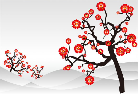 红色梅花树木设计