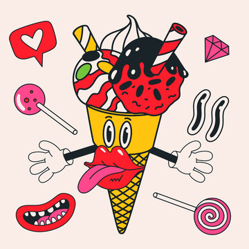 卡通矢量有趣可爱的冰淇淋甜筒