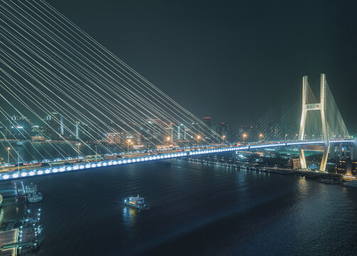 航拍上海南浦大桥夜景